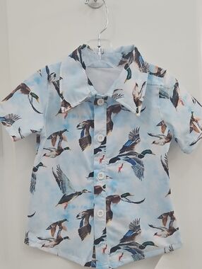 Light Blue Duck-Print Button Down Shirt for Kids